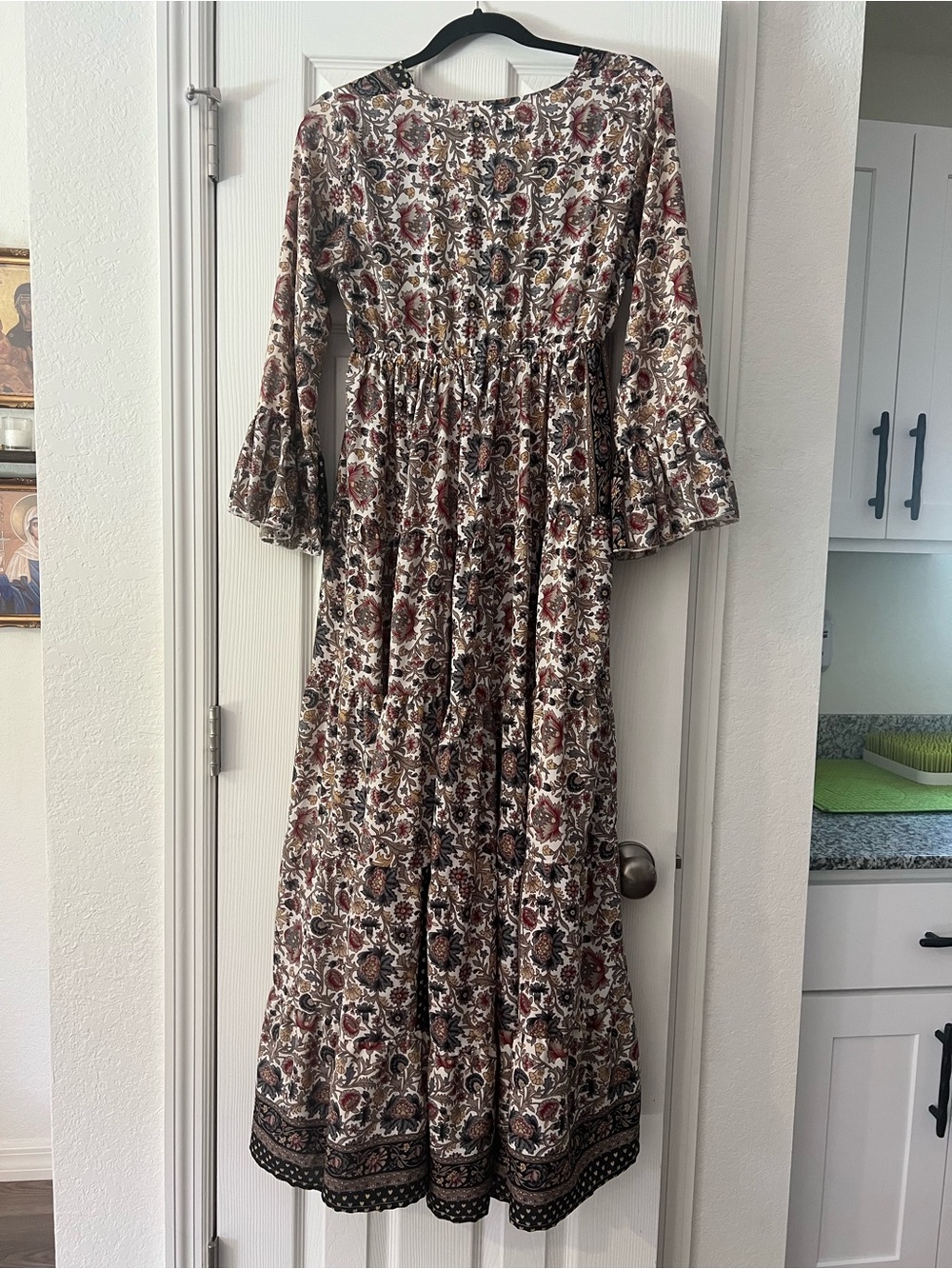 Bohemian Floral Tiered Maxi Dress in Brown and Cream - Picture 4 of 4